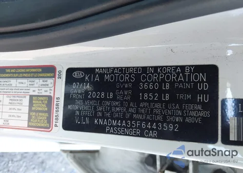 2015 Kia Rio Lx from USA, damaged, VIN KNADM4A35F6443592